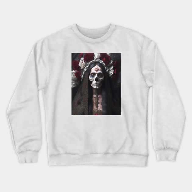 Painting of Santa Muerte Crewneck Sweatshirt by metamorfatic